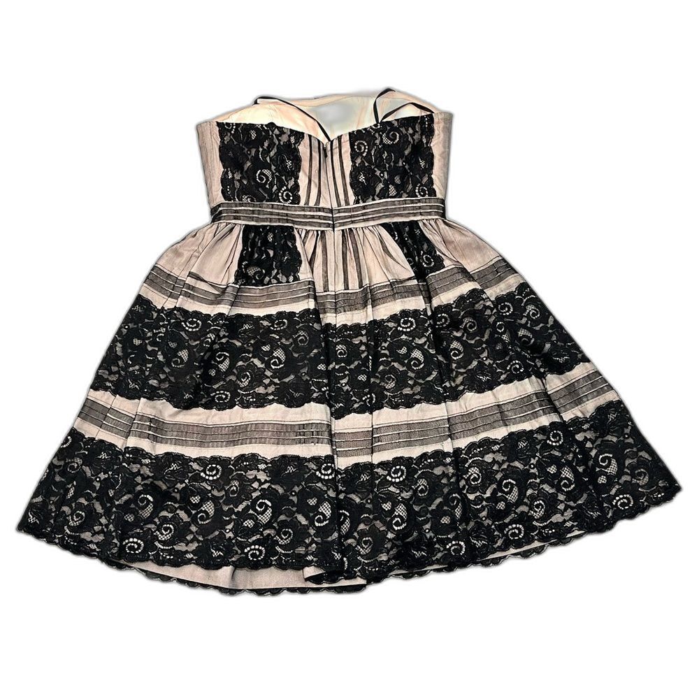 Aidan by Aidan Mattox Elegant Black Lace and Light Pink Strapless Mini Dress